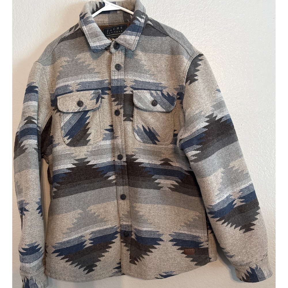 JACHS New York Men's‎ Premium Wool Blend Sherpa Lined Aztec Shirt Jacket-Size L